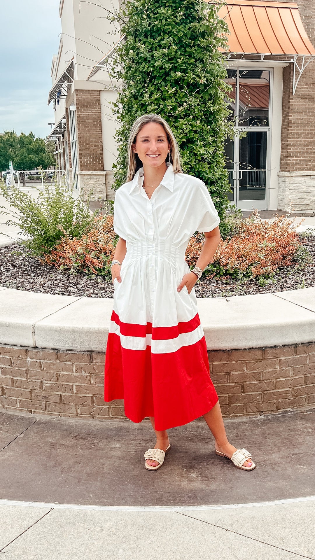 Harbor Stripe Button Up Midi Dress