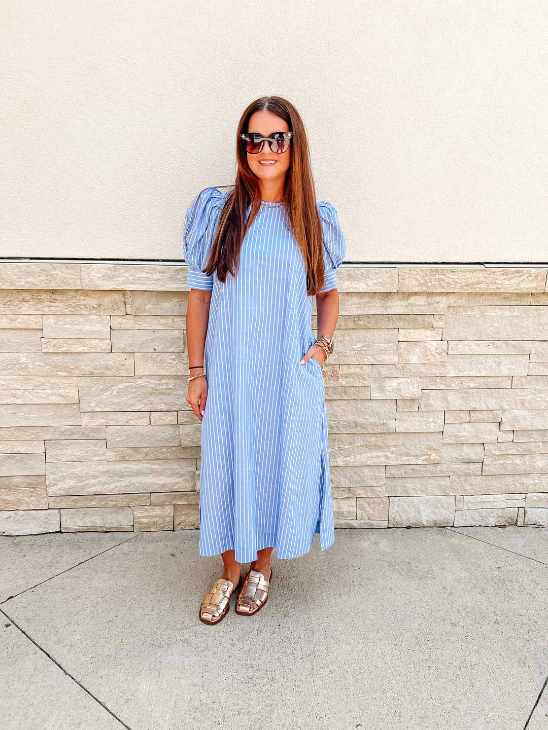Sunday Stripe Blue Maxi Dress