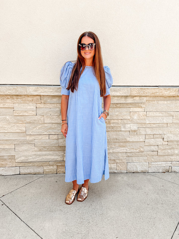 Sunday Stripe Blue Maxi Dress