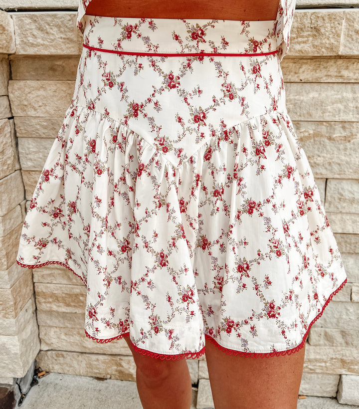 Darby Lattice Floral High Waisted Skirt