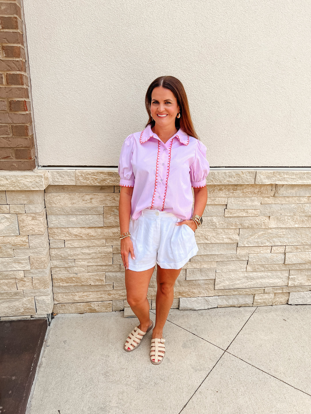 Madden Scallop Stripe Button Up Top