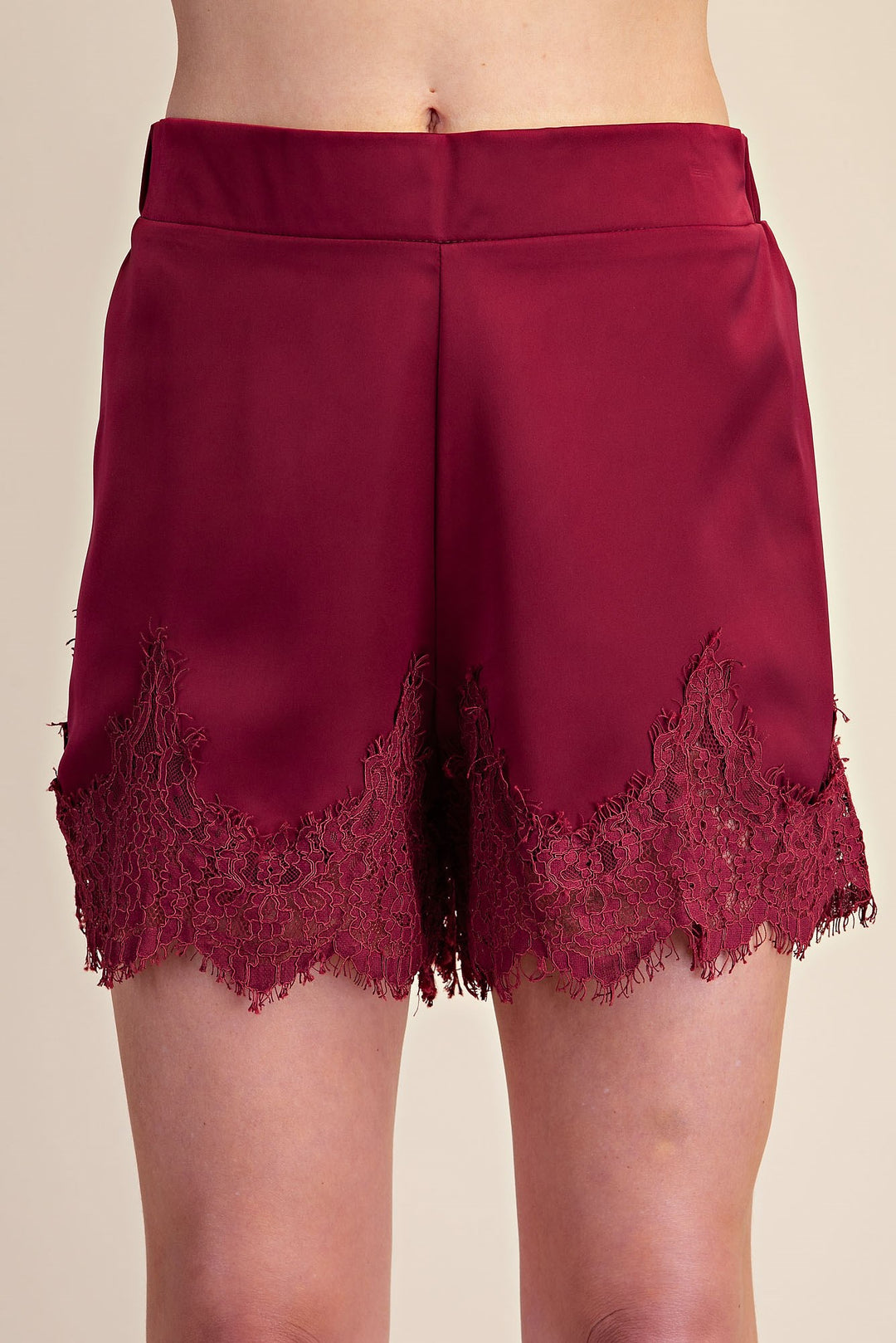 Burgundy Silk & Lace Shorts