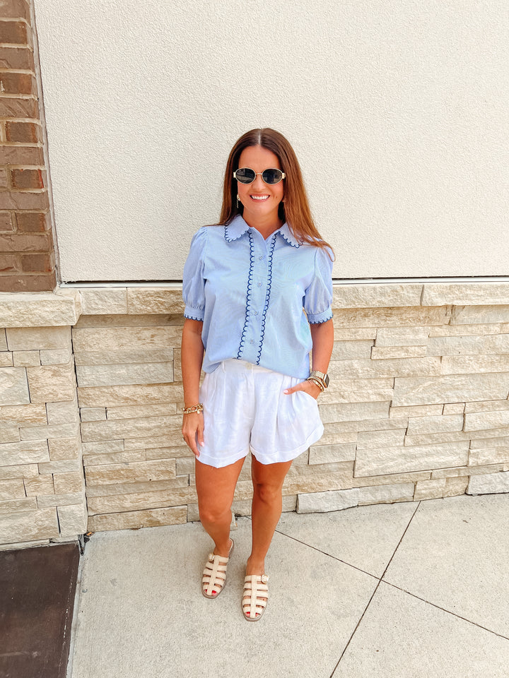 Madden Scallop Stripe Button Up Top