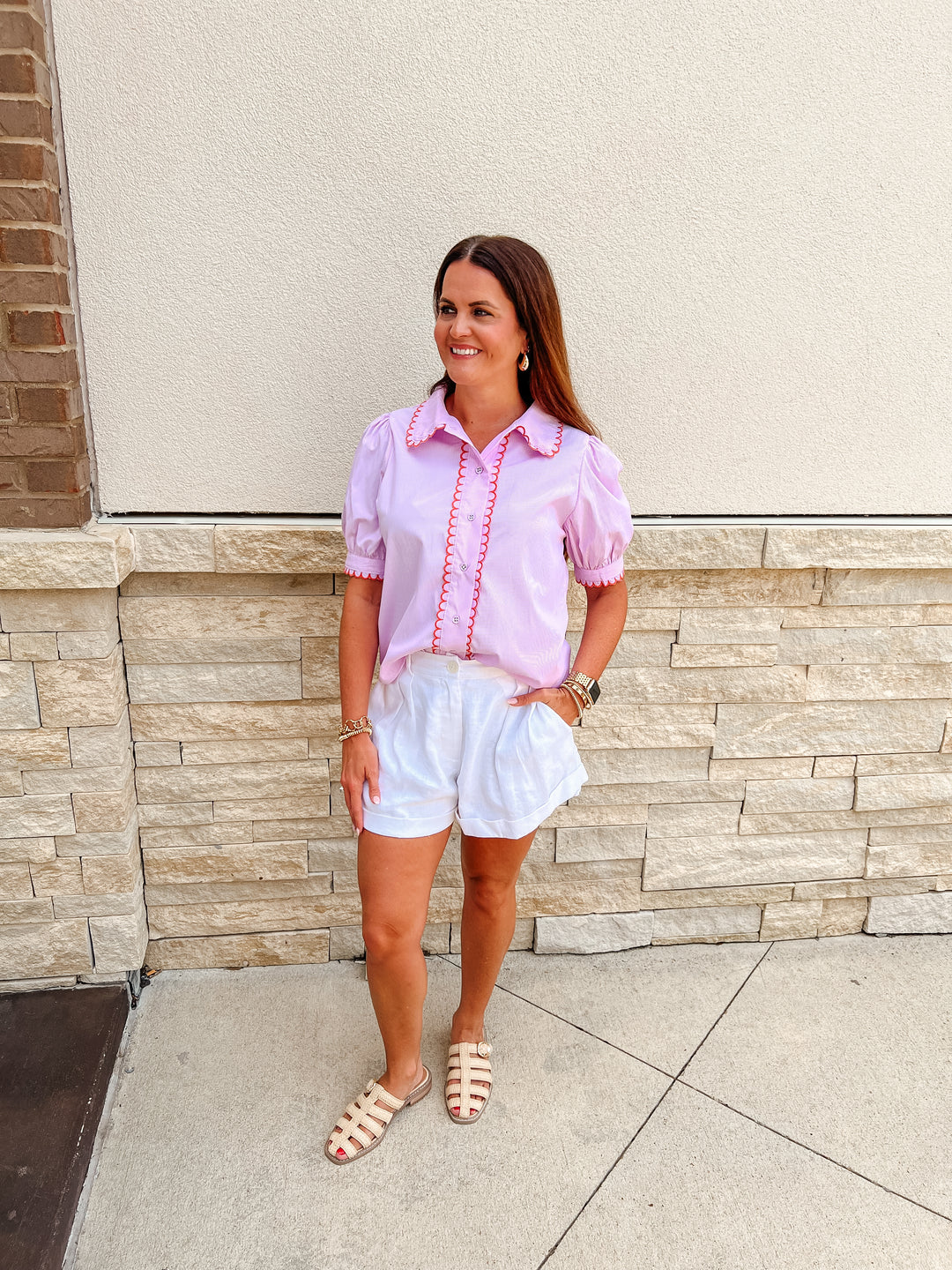 Madden Scallop Stripe Button Up Top