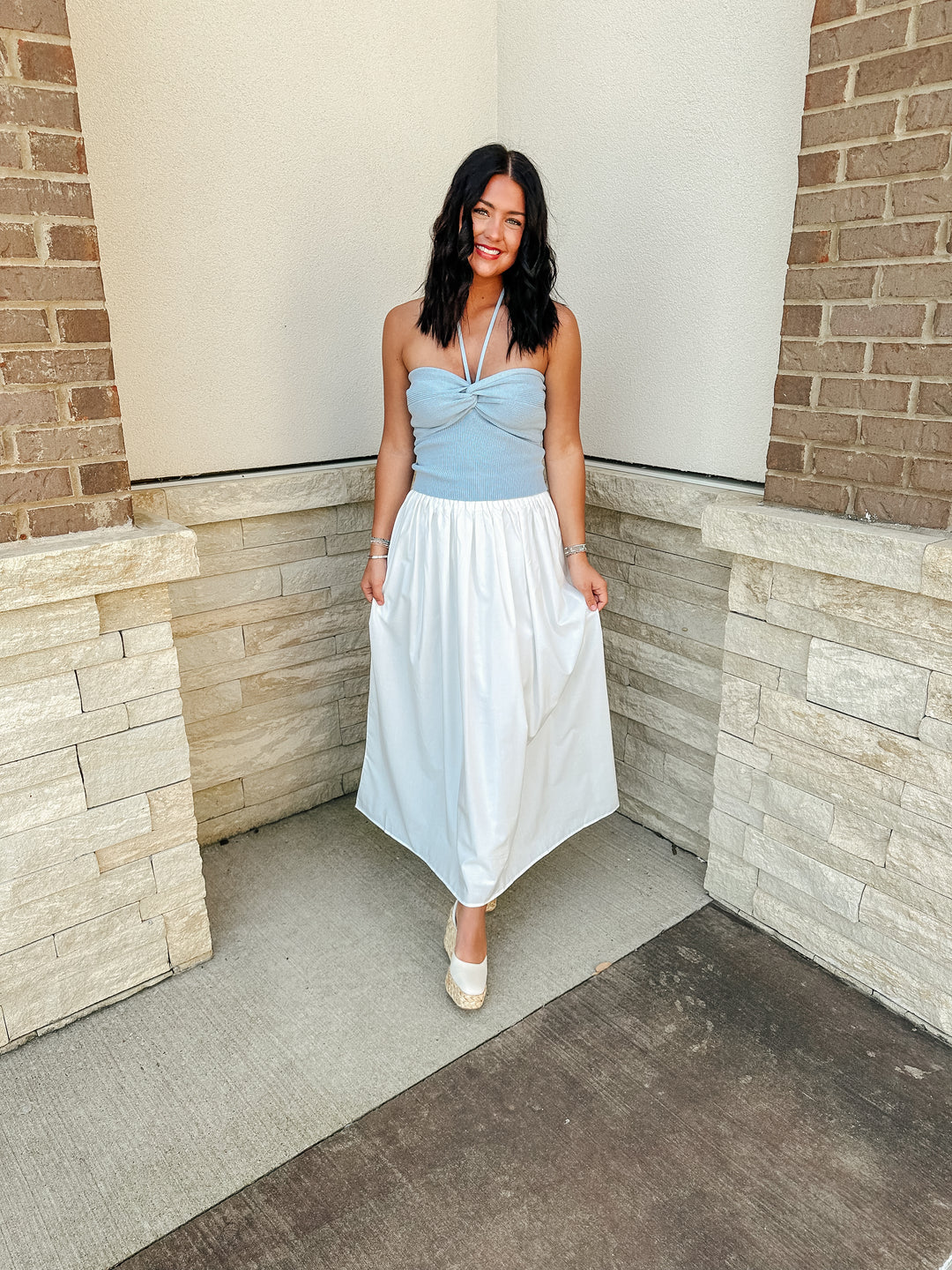 Woven Lattice Shirred Midi Skirt