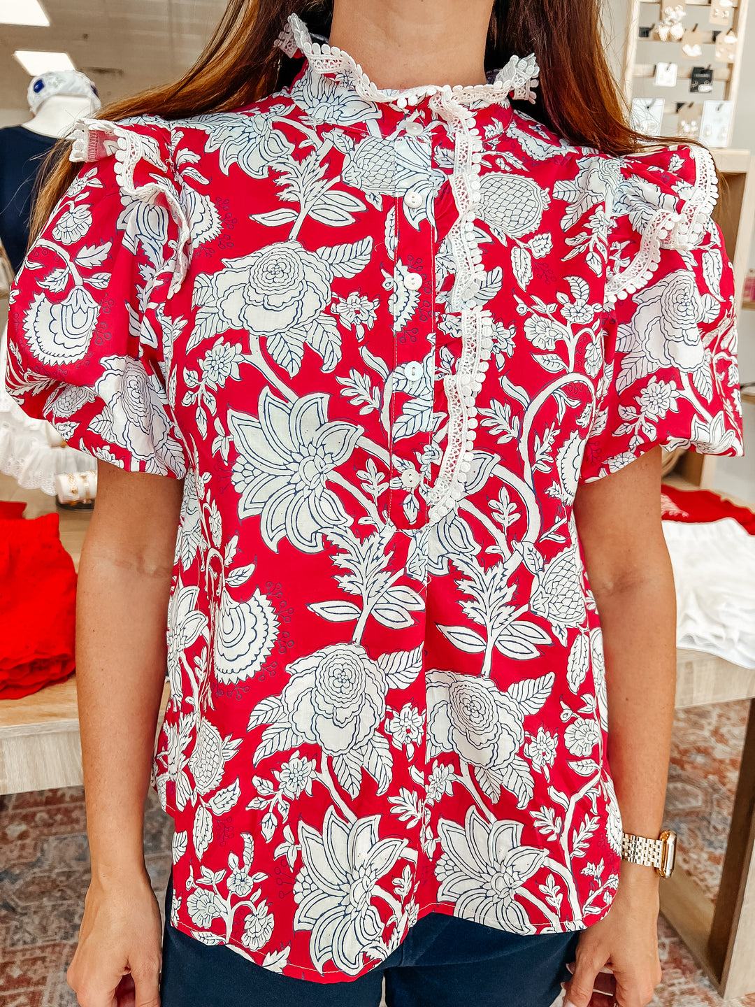 Red In Bloom Top