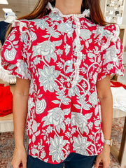 Red In Bloom Top
