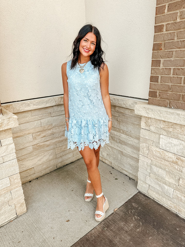 Blue Ballad Floral Lace Mini Dress