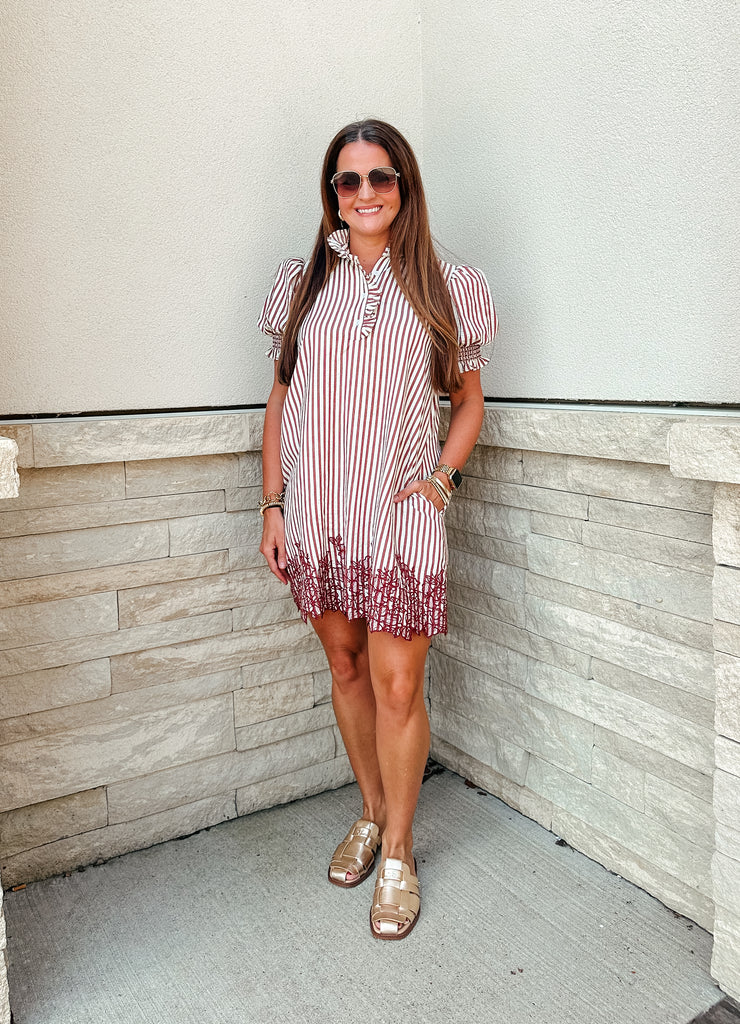 Evelyn Striped Embroidered Dress