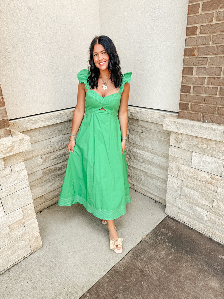 Green Flutter Sleeve Midi dress