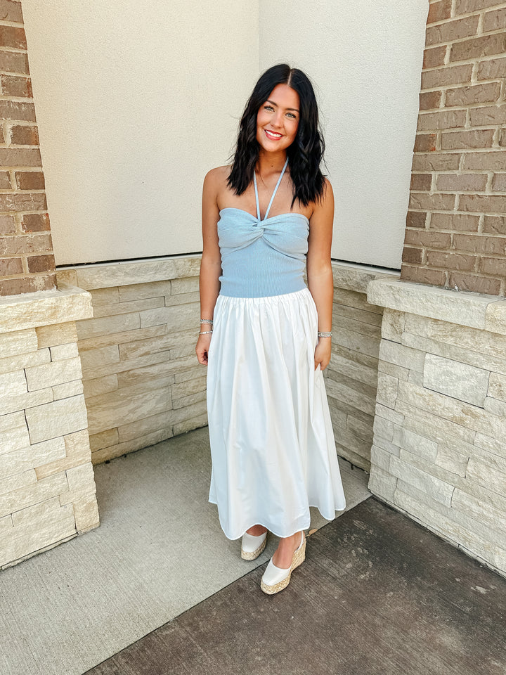 Woven Lattice Shirred Midi Skirt