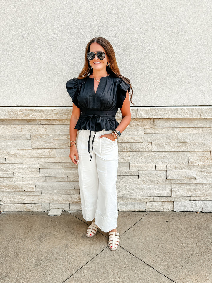 Maude Flutter Sleeve Peplum Top