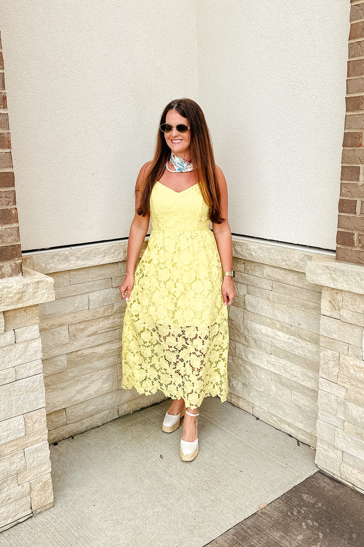 Lemon Twist Floral Lace Midi Dress