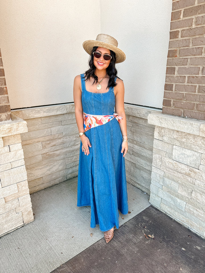 Blue Jean Summer Square Neck Maxi Dress
