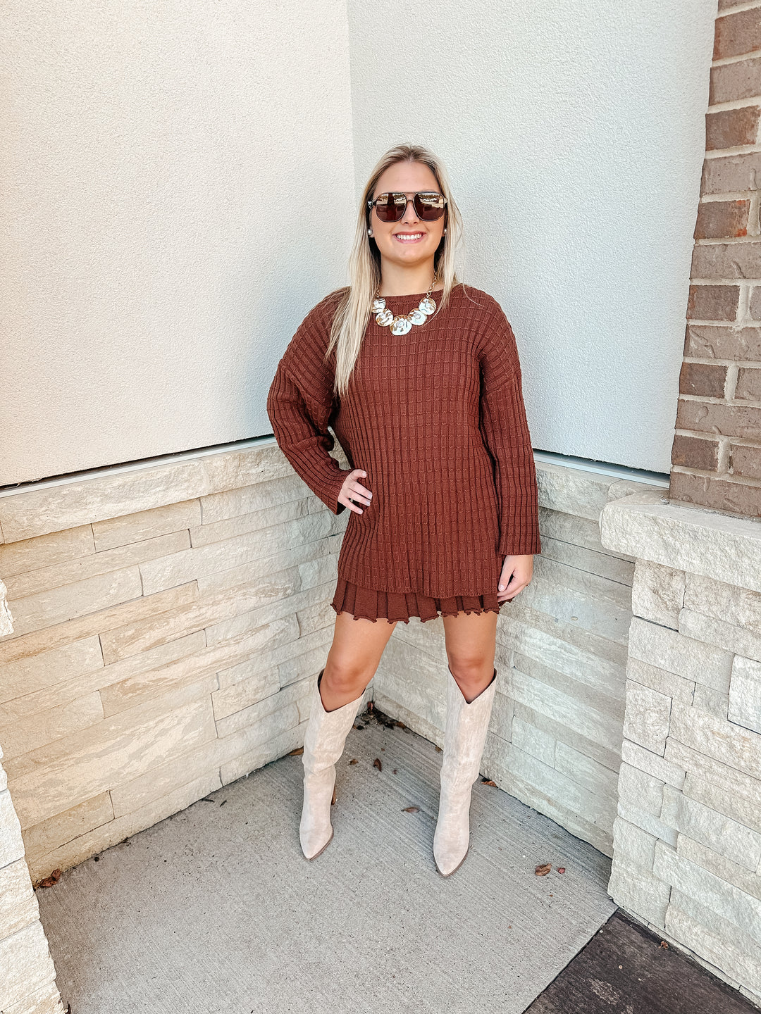 Sweater Top & Pleated Skirt SET