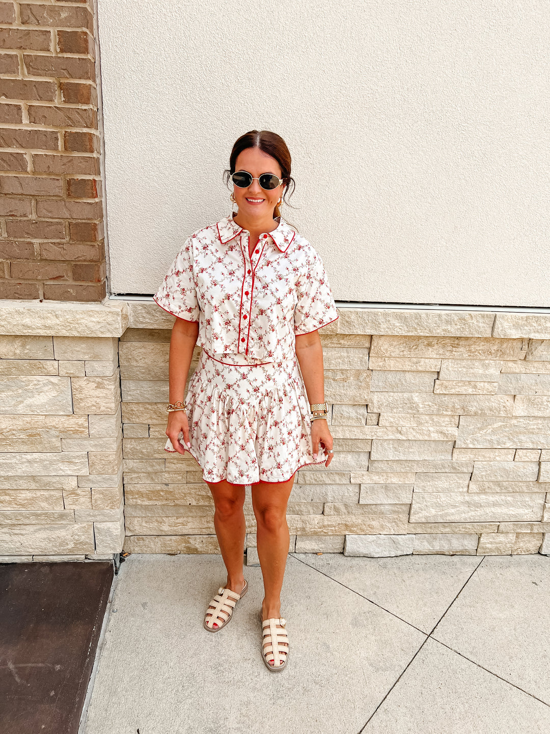 Darby Lattice Floral High Waisted Skirt