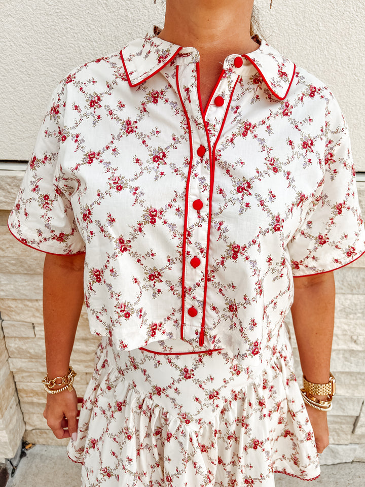 Darby Lattice Floral Button Up Top