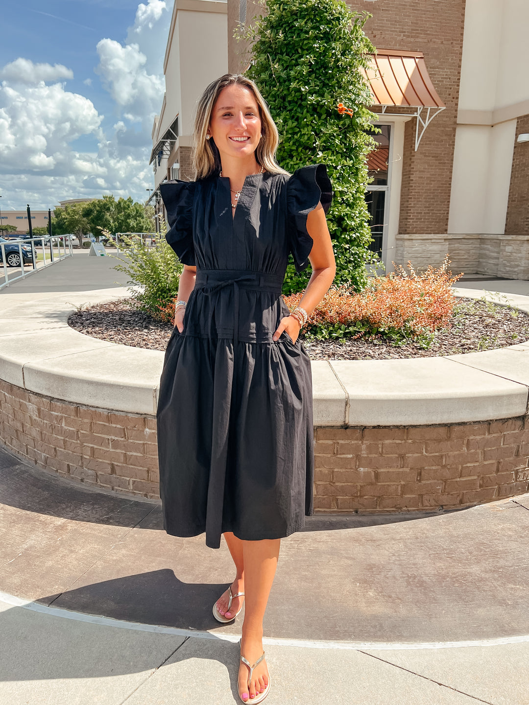 Sylvie Flutter Sleeve Midi Dress