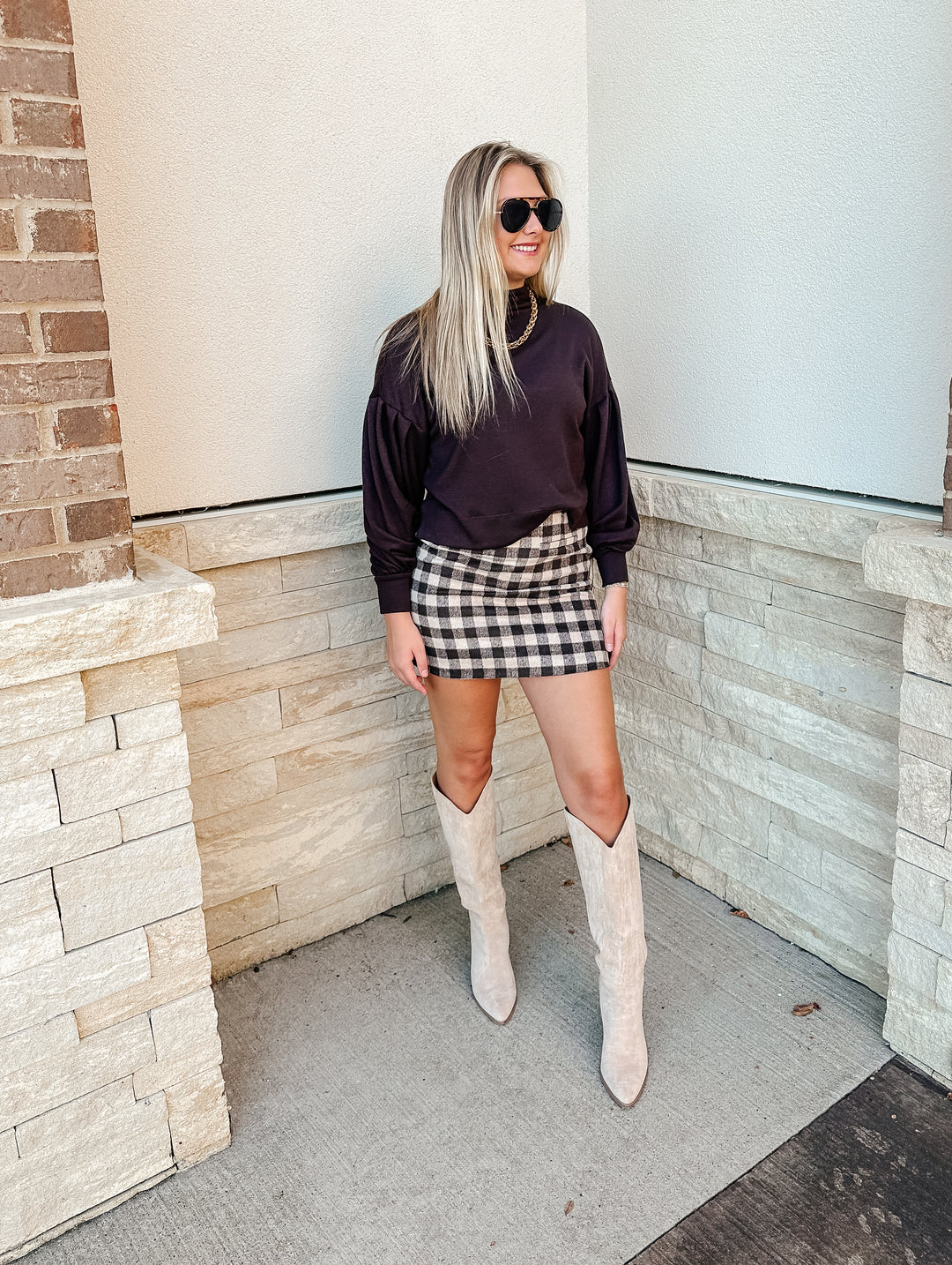 Brown Checkered Skirt