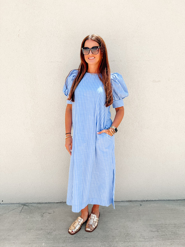 Sunday Stripe Blue Maxi Dress