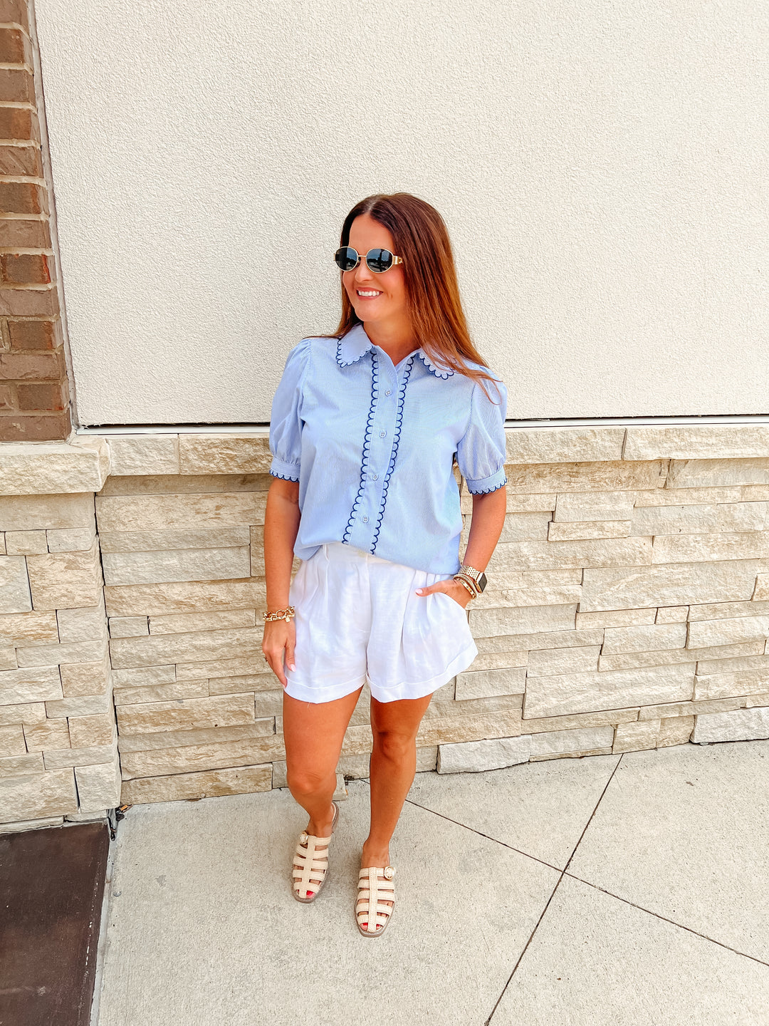 Madden Scallop Stripe Button Up Top