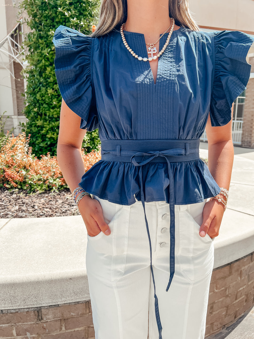 Maude Flutter Sleeve Peplum Top