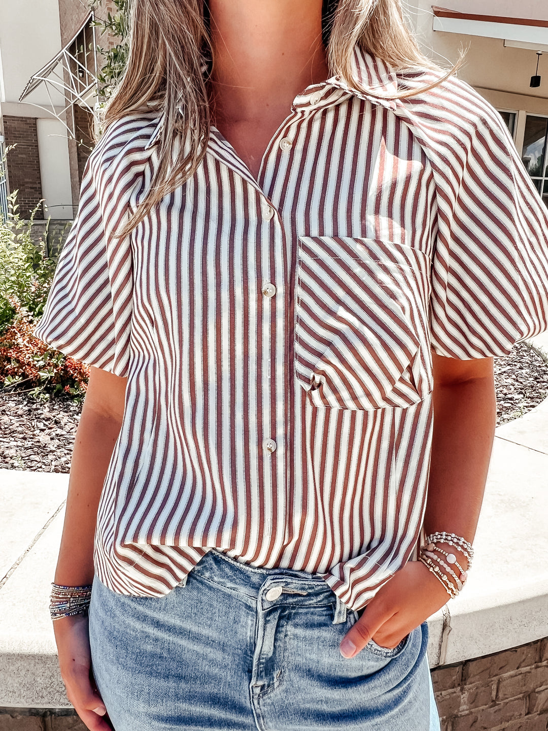 Marie Stripe Button Up Top