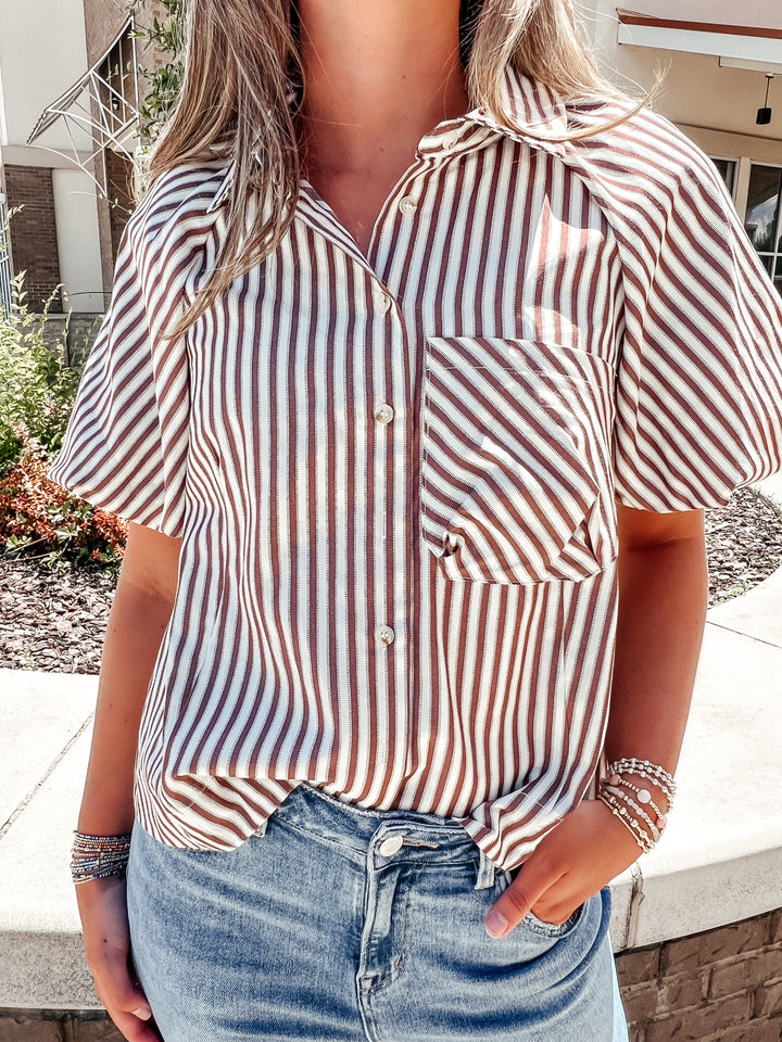 Marie Stripe Button Up Top