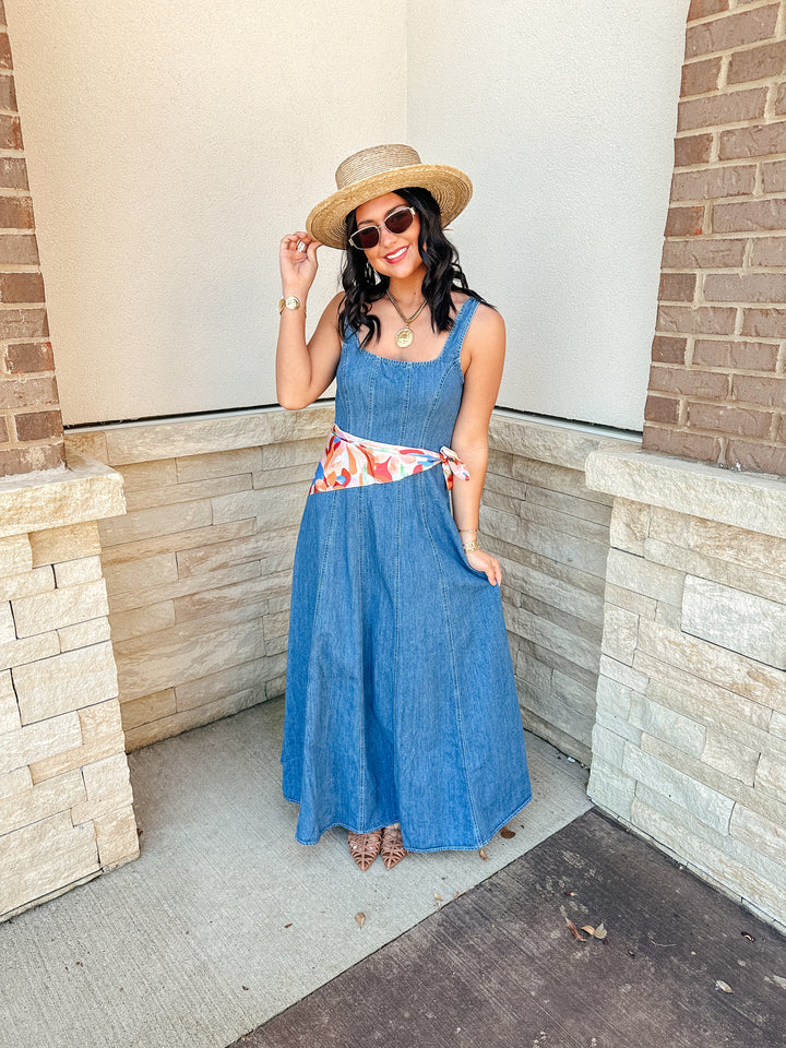 Blue Jean Summer Square Neck Maxi Dress
