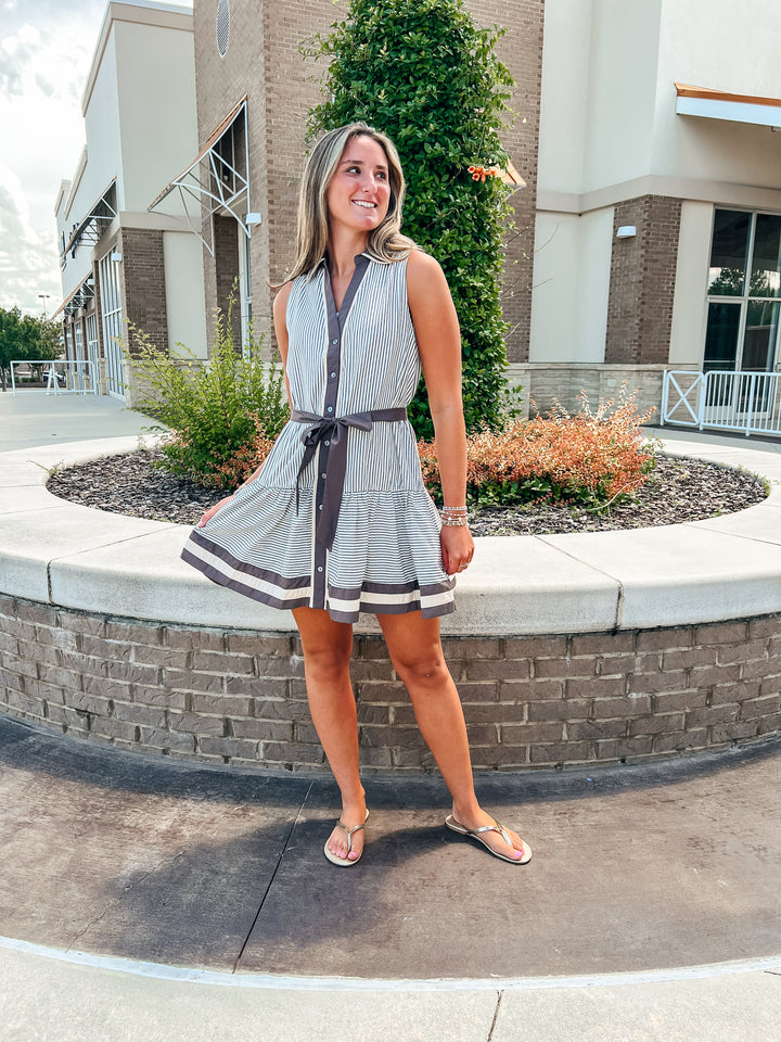Kady Stripe Belted Mini Dress