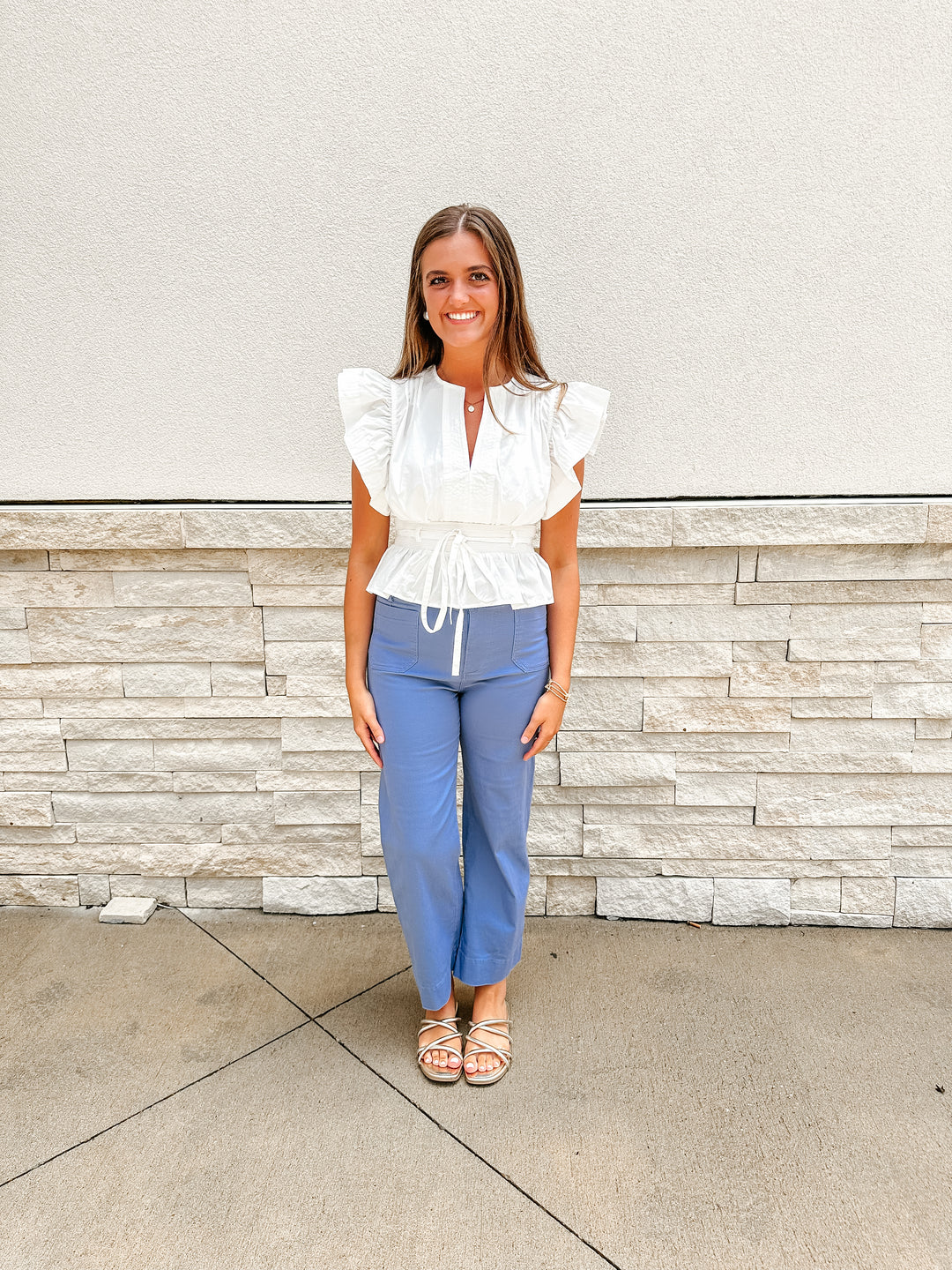 Maude Flutter Sleeve Peplum Top