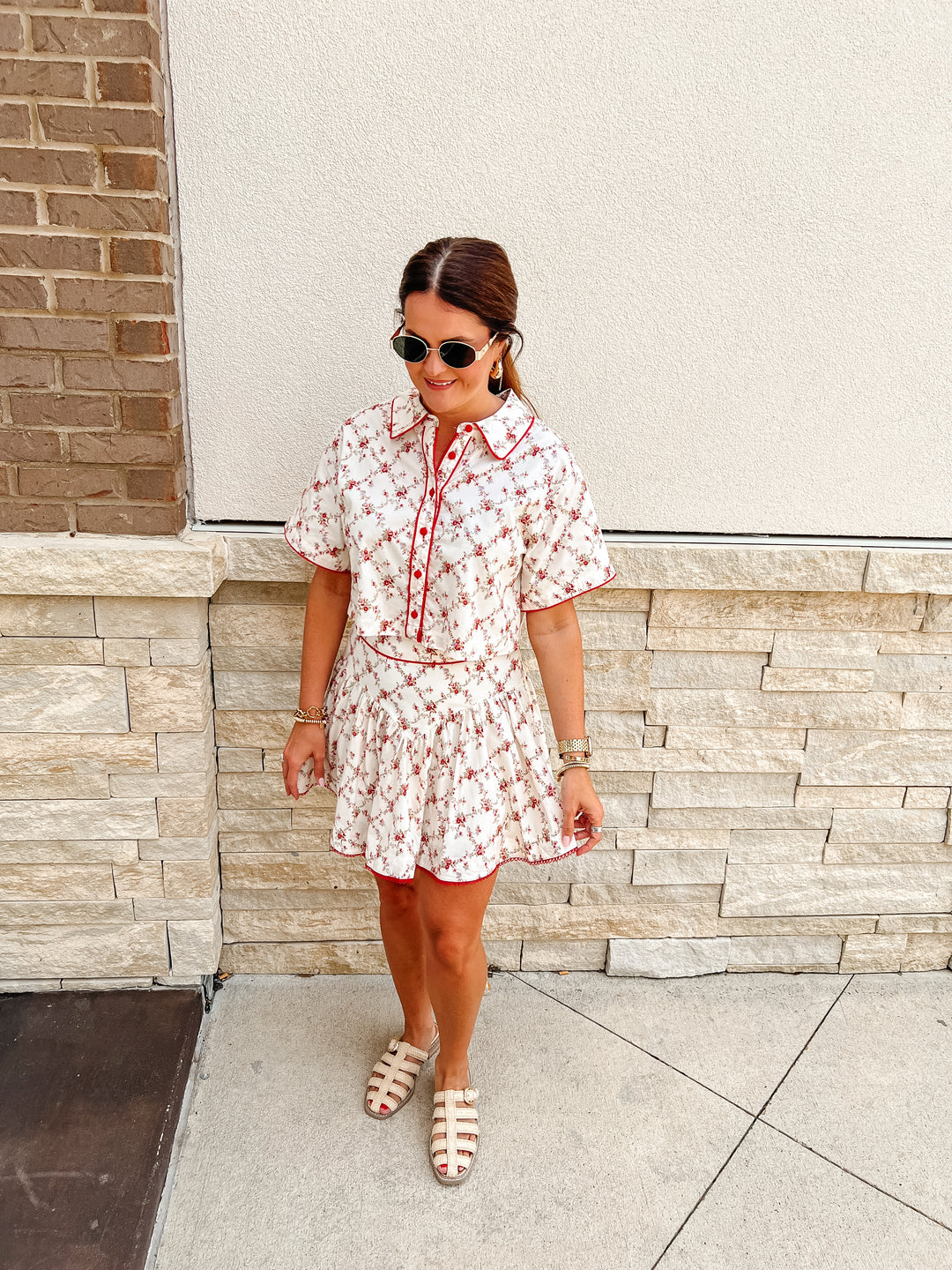 Darby Lattice Floral Button Up Top