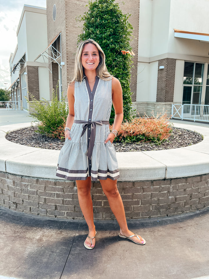 Kady Stripe Belted Mini Dress