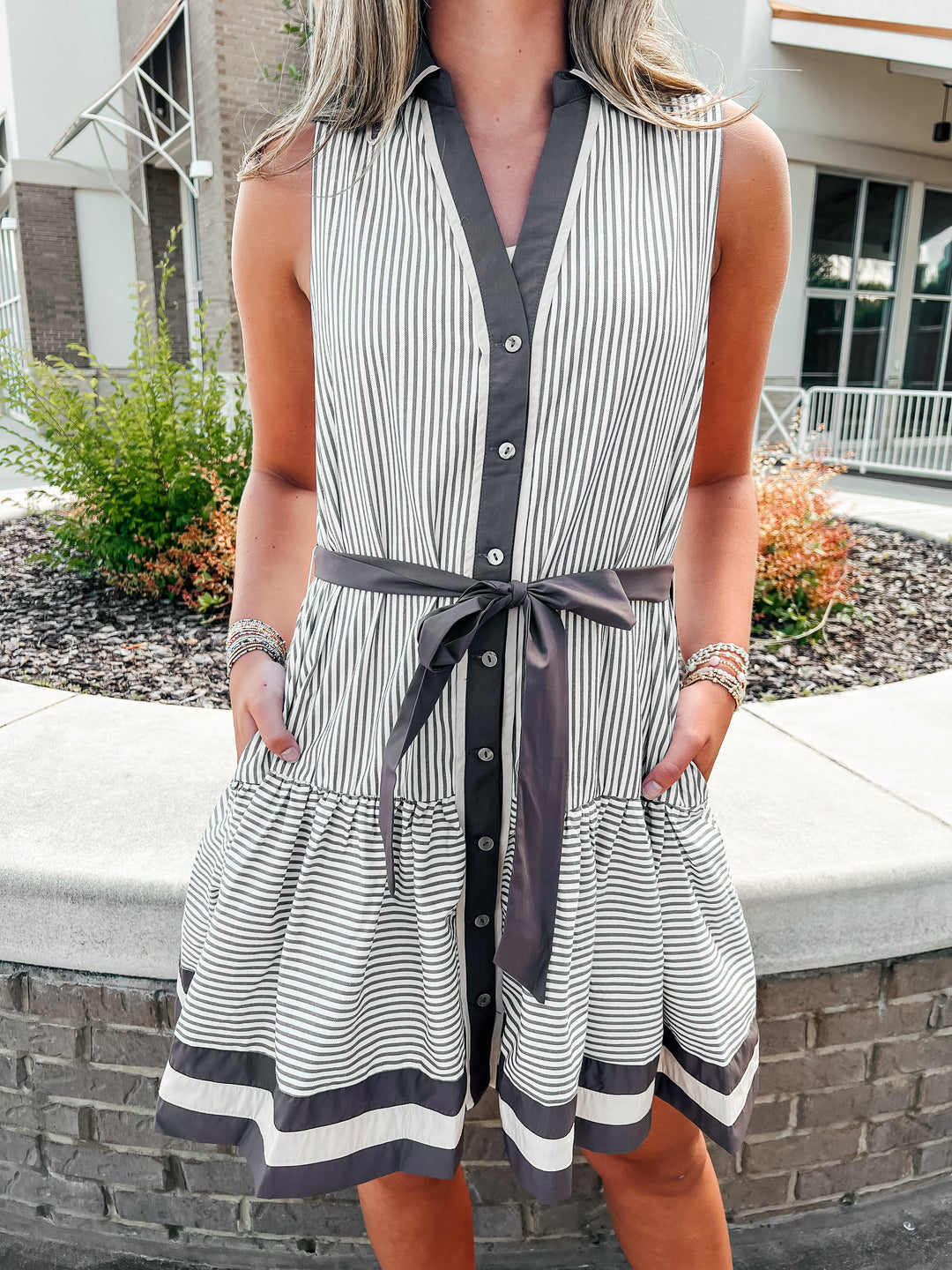 Kady Stripe Belted Mini Dress