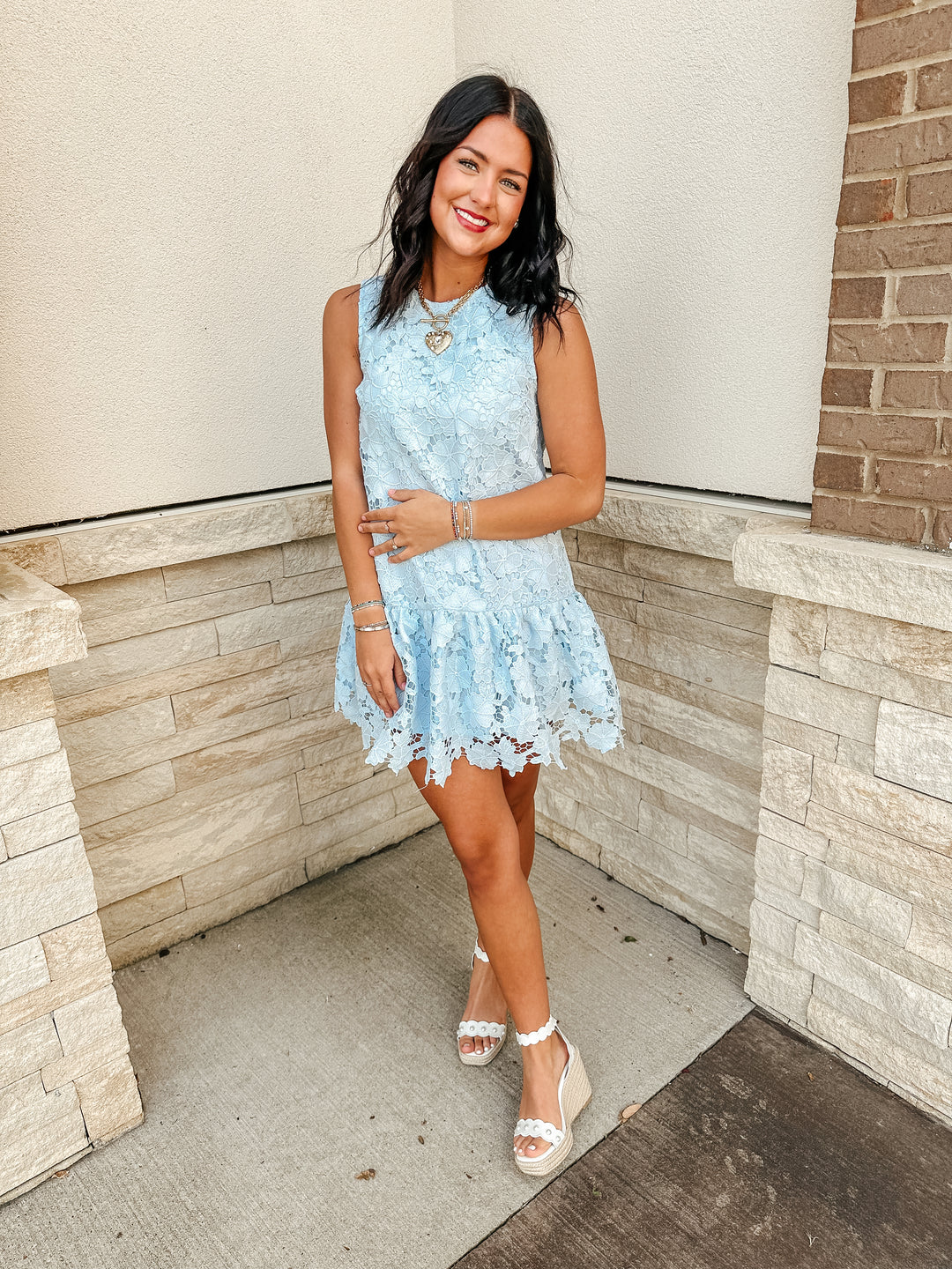 Blue Ballad Floral Lace Mini Dress