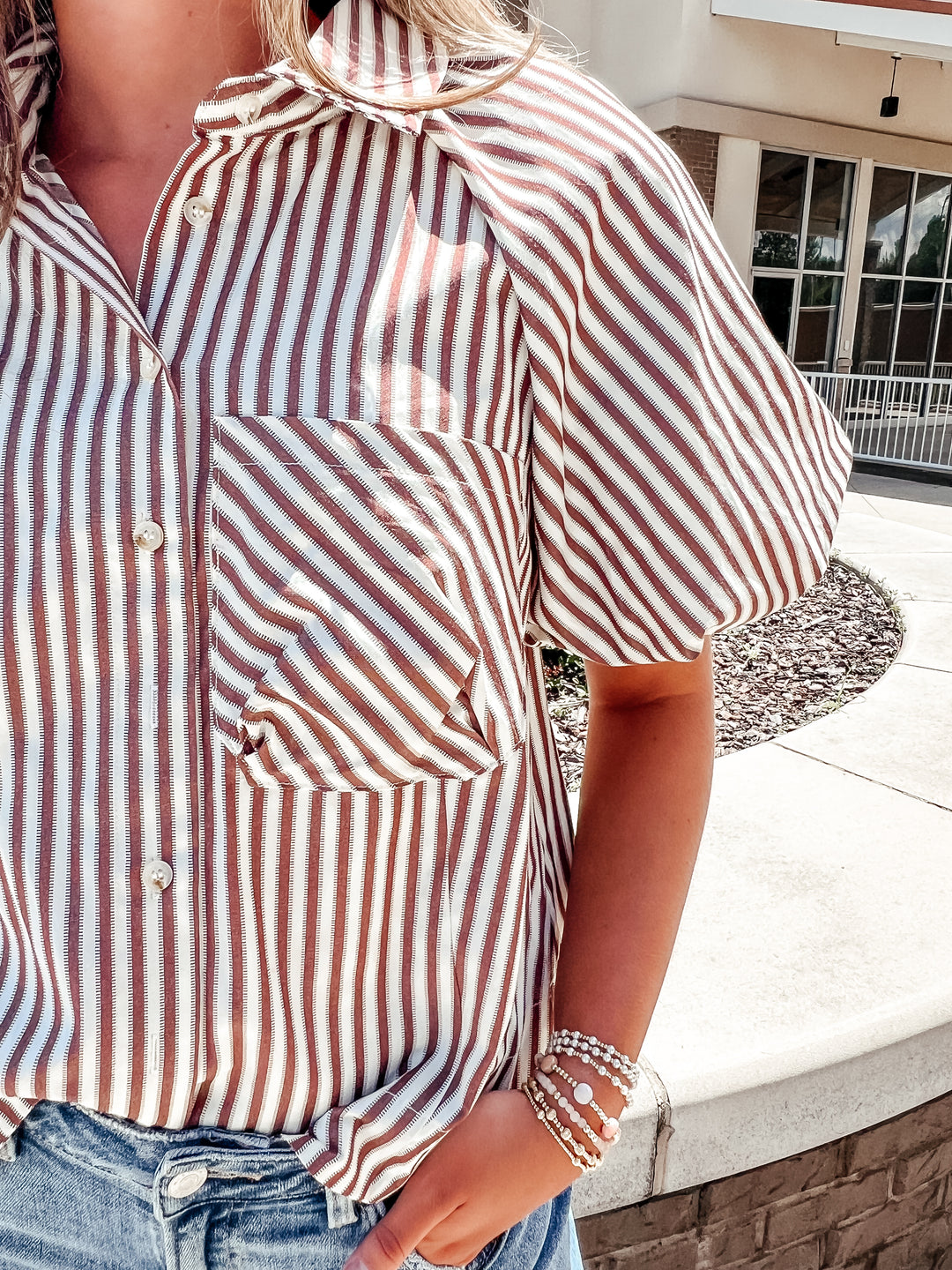 Marie Stripe Button Up Top