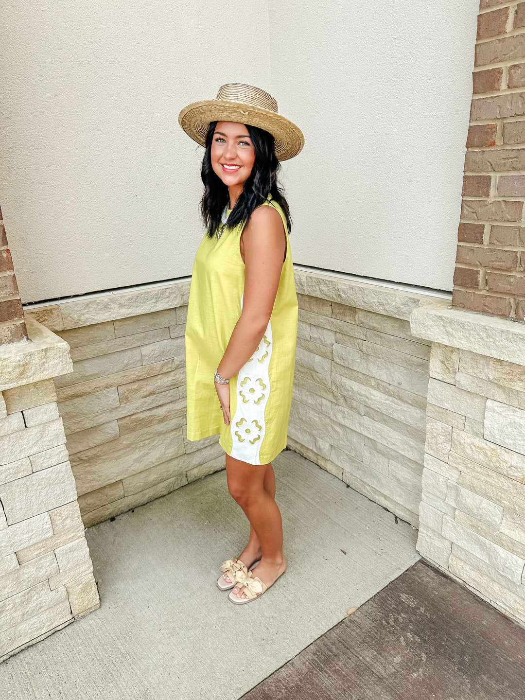 Chartreuse Linen Shift Dress