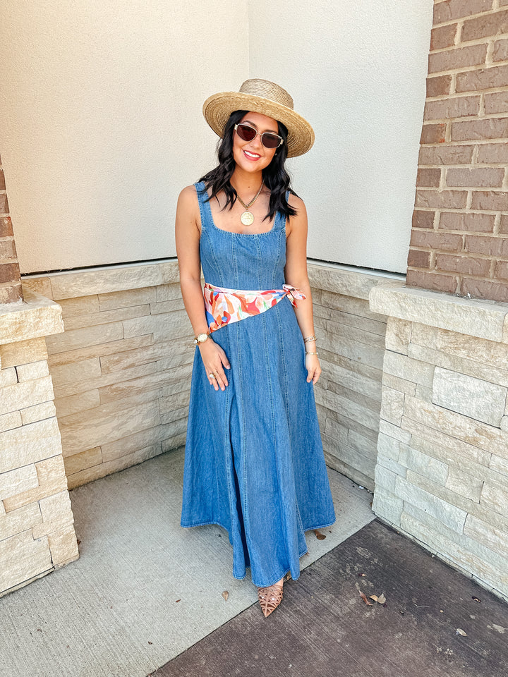 Blue Jean Summer Square Neck Maxi Dress