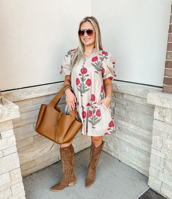 Floral Bubble Sleeve Dress