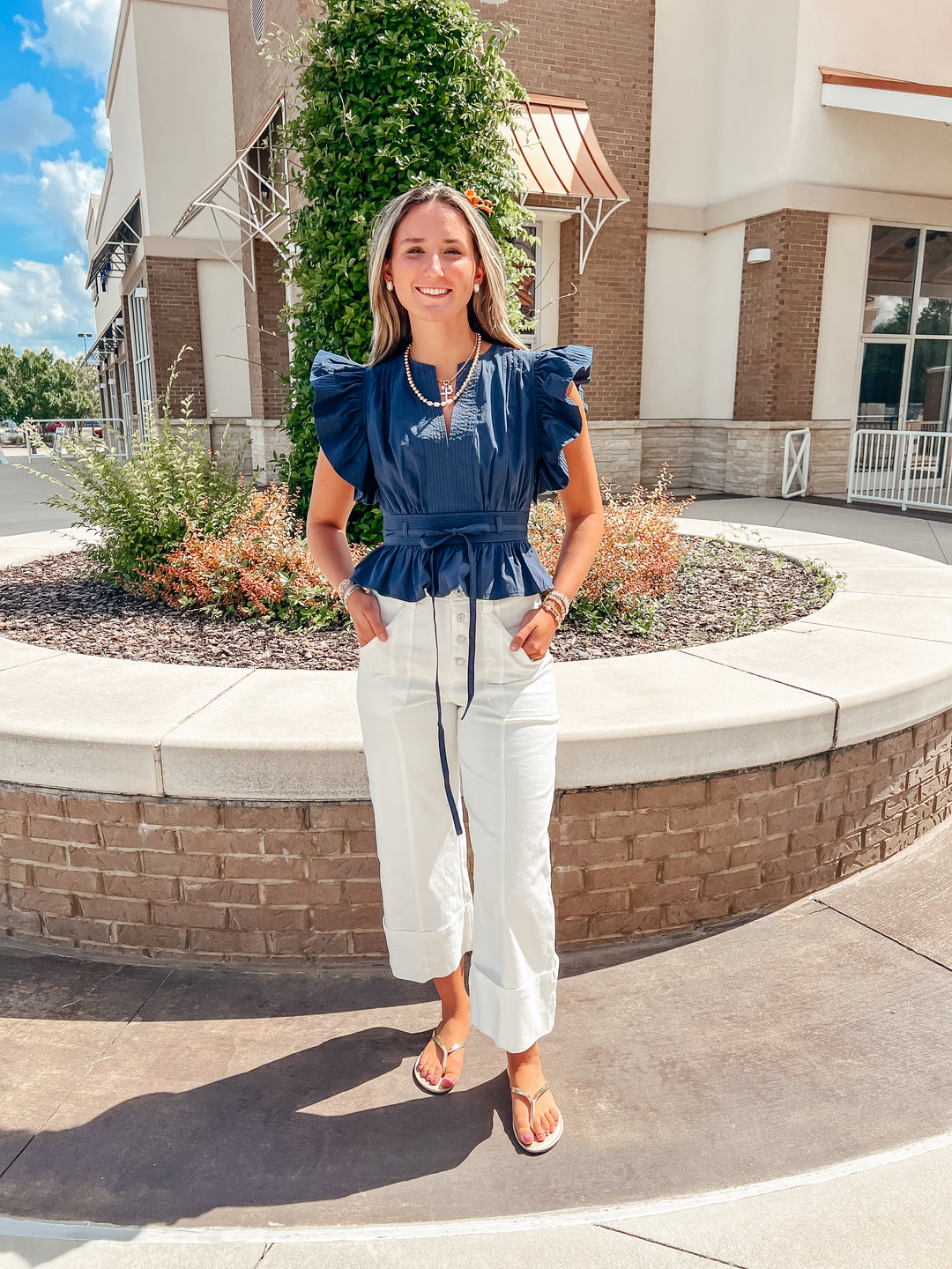 Maude Flutter Sleeve Peplum Top