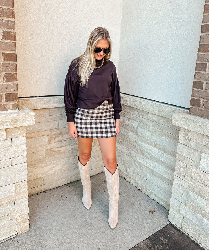 Brown Checkered Skirt