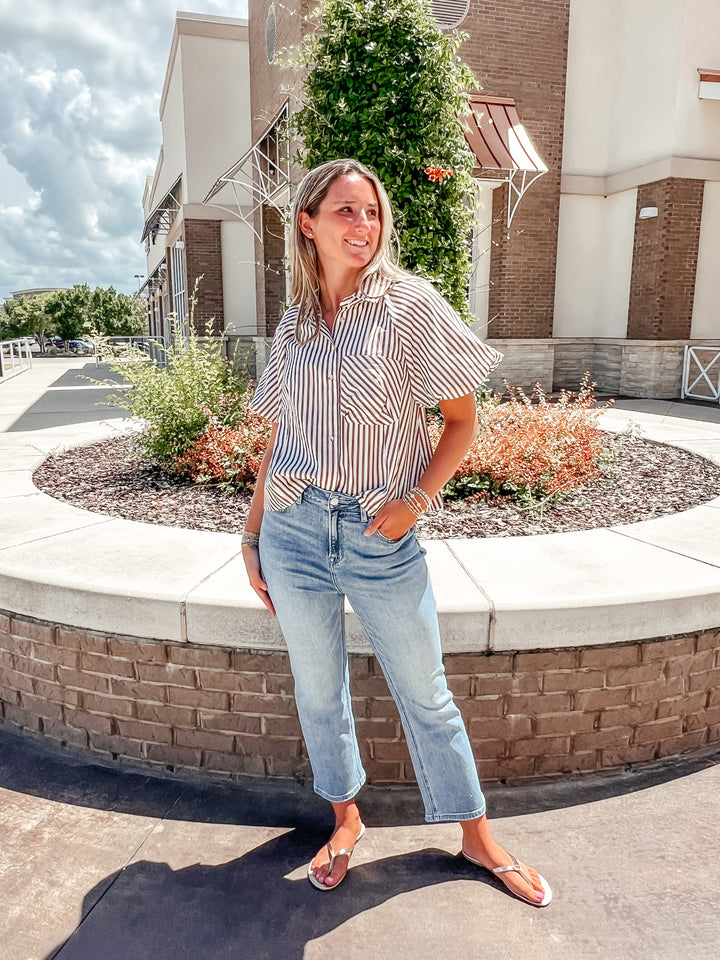 Marie Stripe Button Up Top