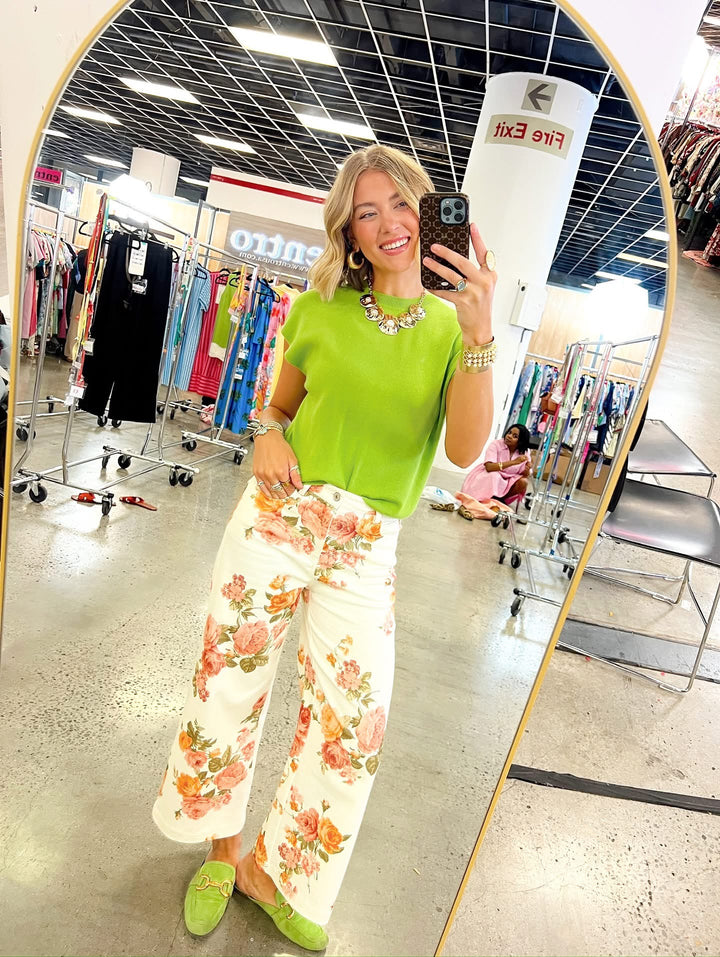 Cream Floral Spring Jeans