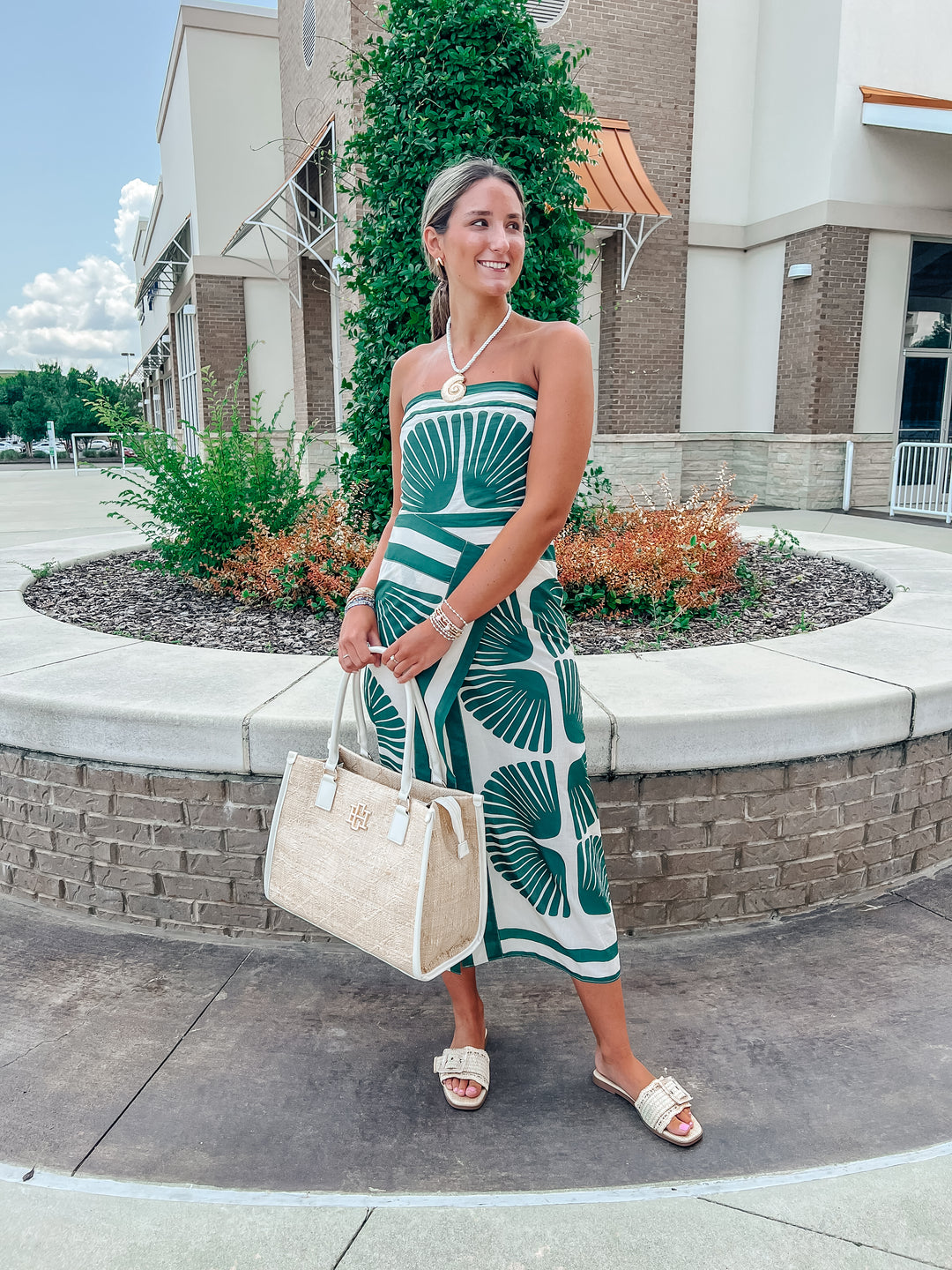 Tessa Tropical Strapless Midi Dress