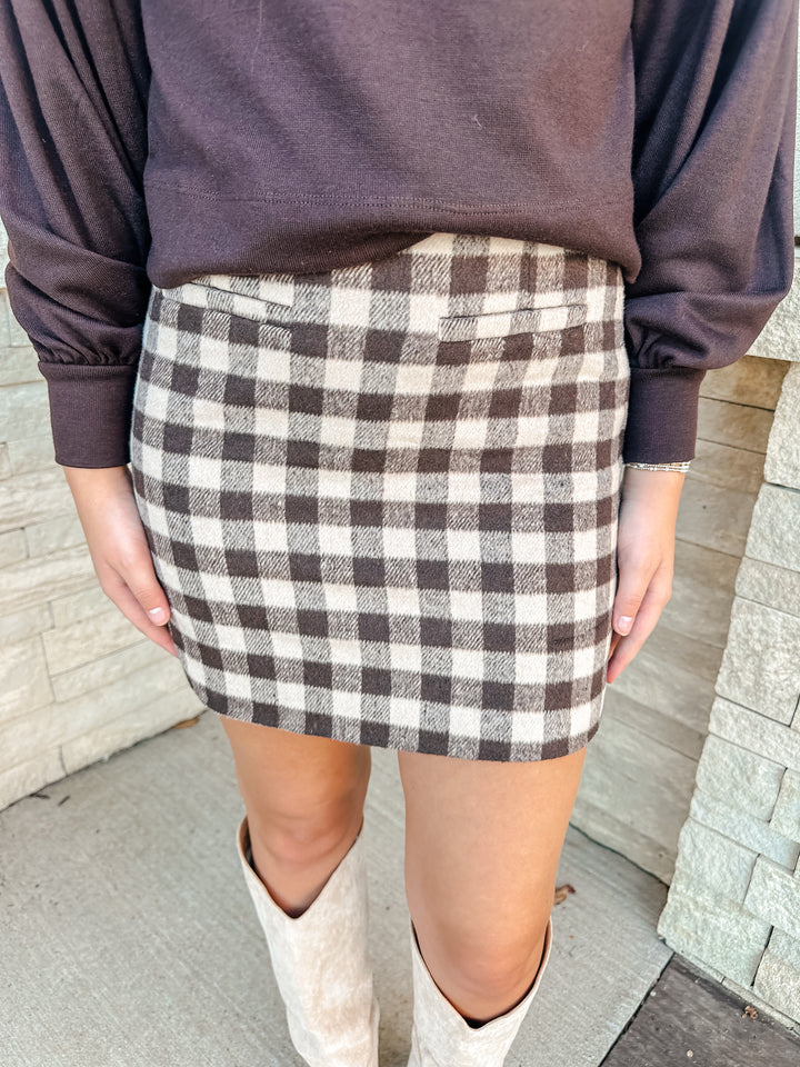 Brown Checkered Skirt