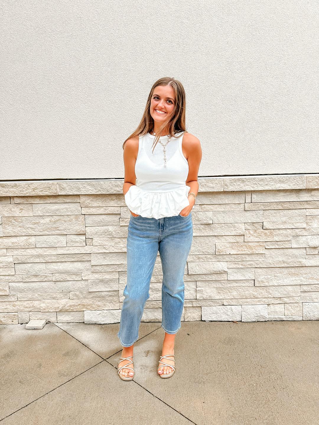 Lenny Knit Poplin Sleeveless Top