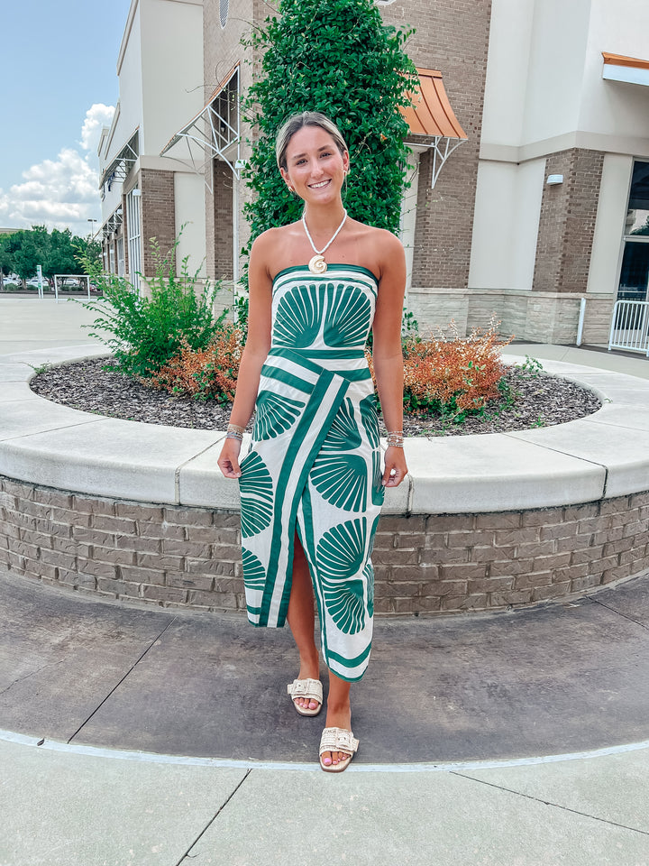Tessa Tropical Strapless Midi Dress