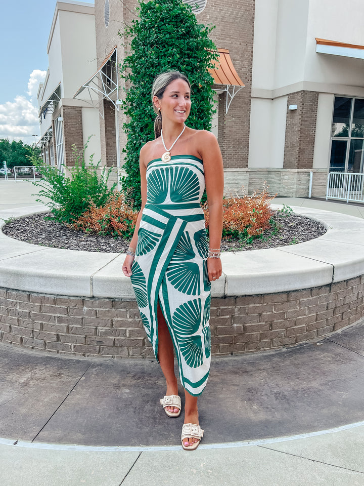 Tessa Tropical Strapless Midi Dress
