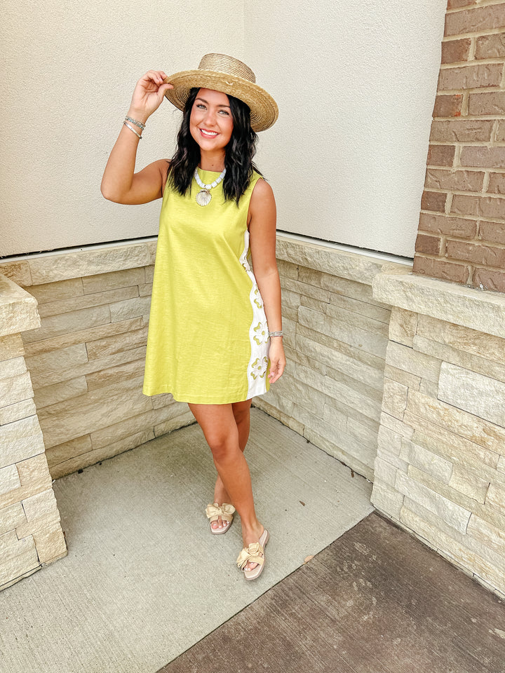 Chartreuse Linen Shift Dress