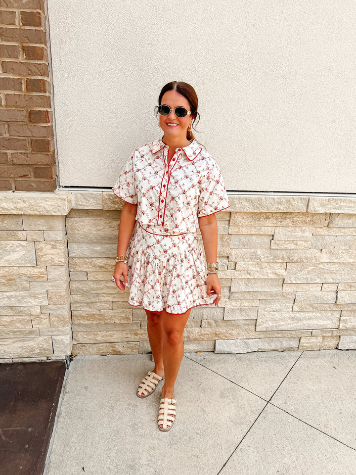 Darby Lattice Floral Button Up Top